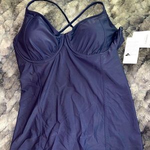 NWT Athleta bra-sized padded underwire swimwear top tankini 40D/DDT dark blue